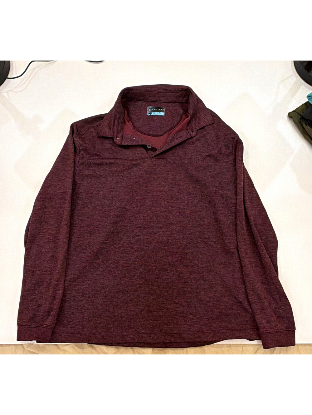 PGA TOUR Men's L Burgundy Long Sleeve Heathered Logo Knit Golf Polo Shirt